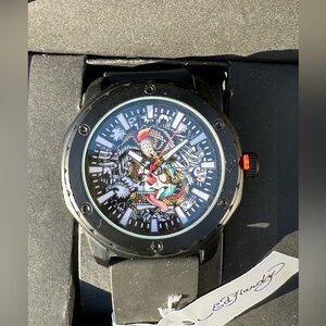 NEW Matte Black Silicone Strap Multicolor Ed Hardy Watch